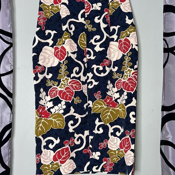 ZARA leaf vine print stretchy pencil skirt navy green cream red Sz S NWOT - Picture 10 of 10